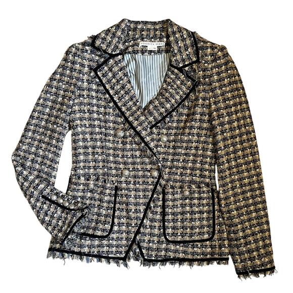 Veronica Beard Theron Tweed Plaid Double Breasted Blazer Jacket US 4 - Picture 3 of 7